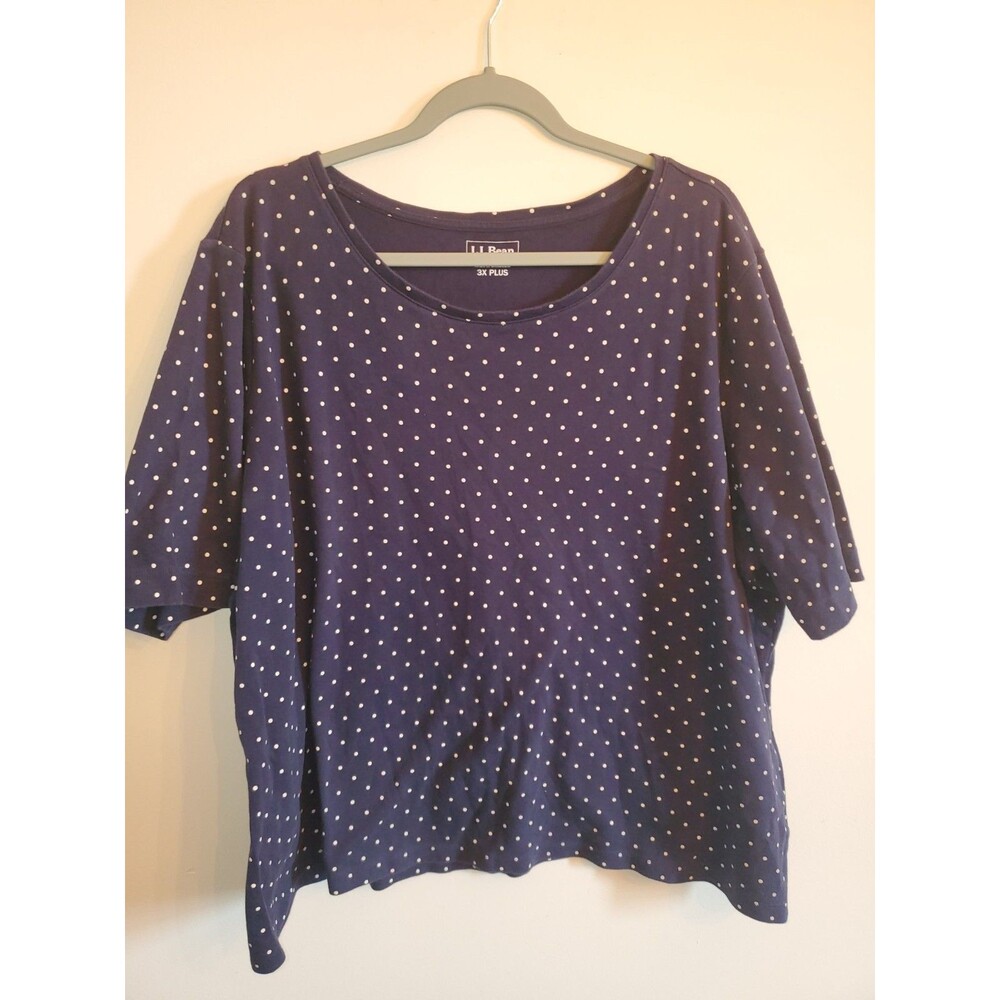 LL Bean Short Sleeve 100% Cotton Blue White Polkadot Women's Shirt Size 3X Plus
